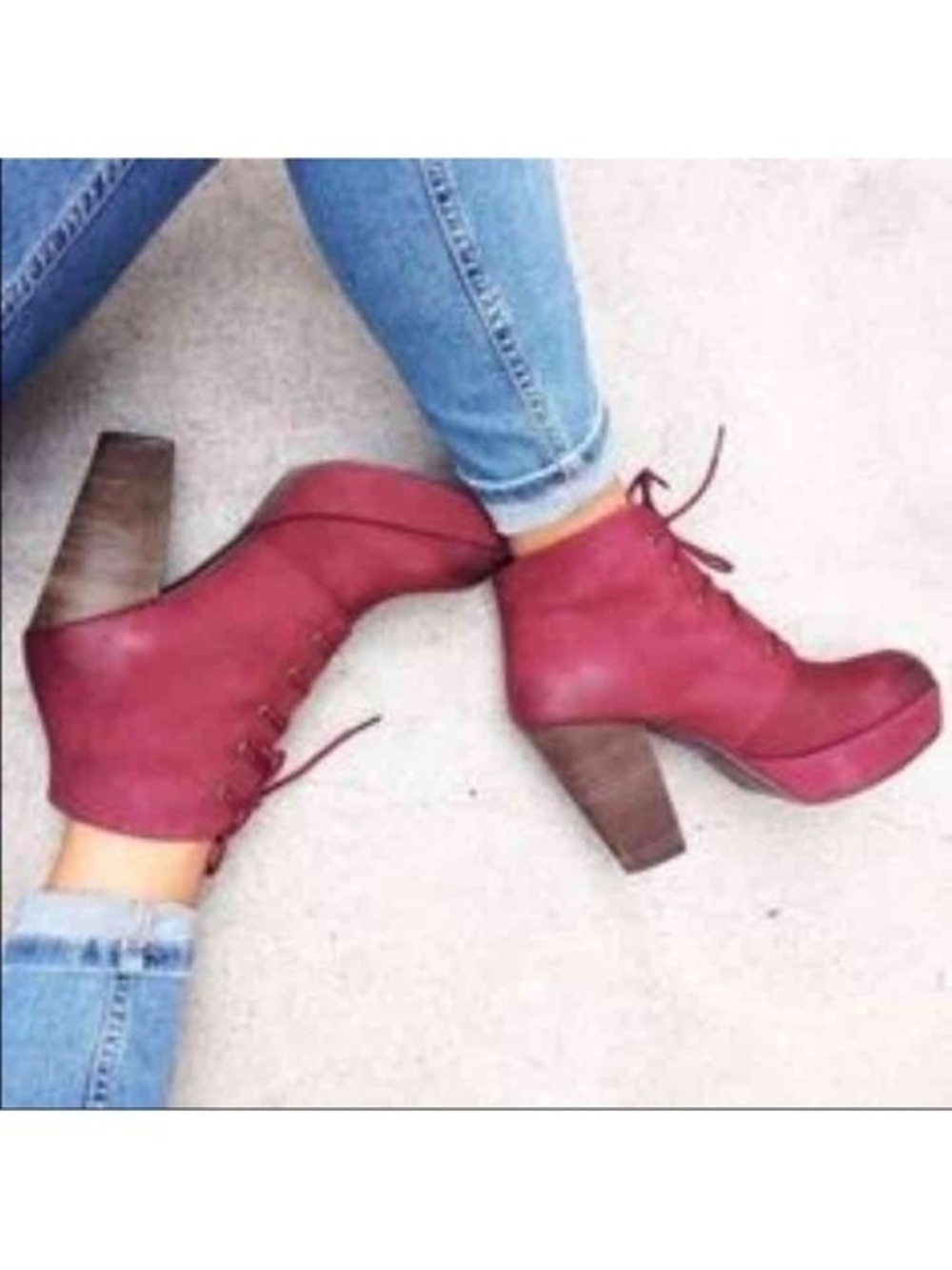 Steve Madden Burgundy Lace-Up Block Heel Ankle Booties